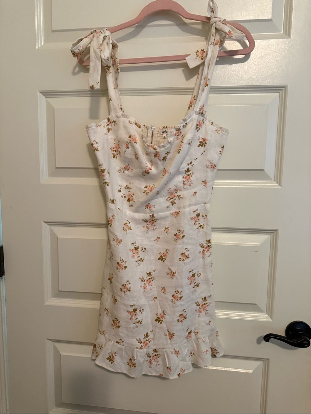 Reformation White Mini Dress with Pink Floral Print